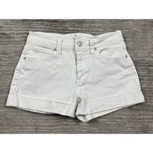 True Craft Shorts Womens 2 White Mid Rise Shorty‎ Denim Jeans Cuffed